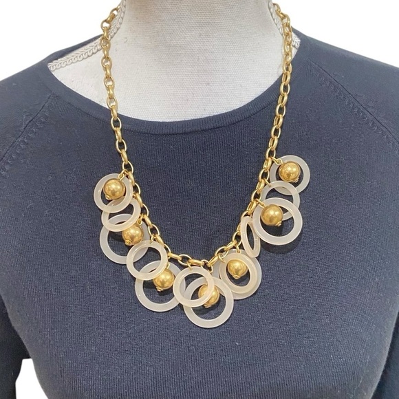 J crew marked gold tone chunky chain & ball bead lucite blush circles necklace - Picture 1 of 8